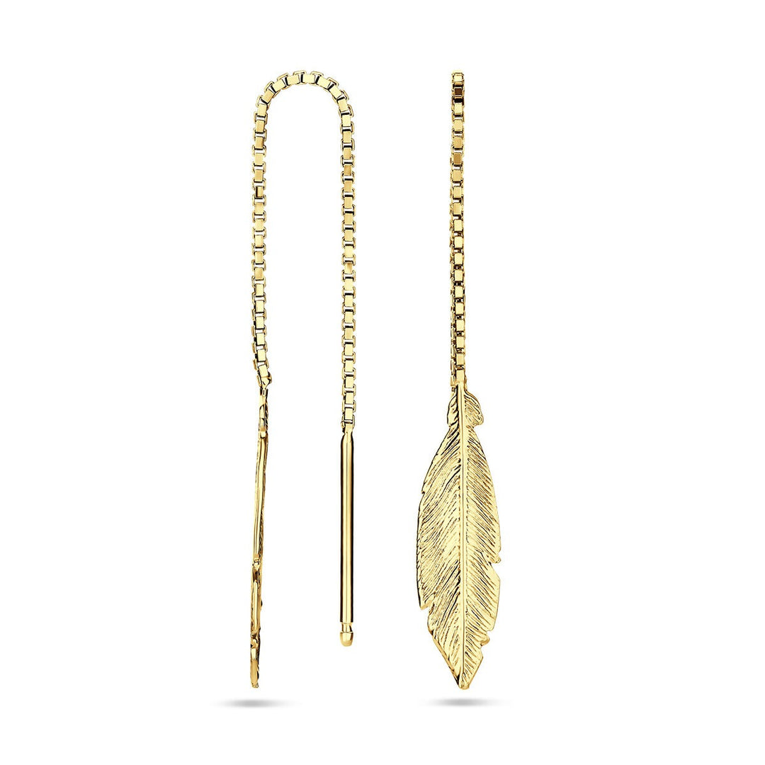 Goudkleurige doortrekoorbellen met veer – gerhodineerd 925