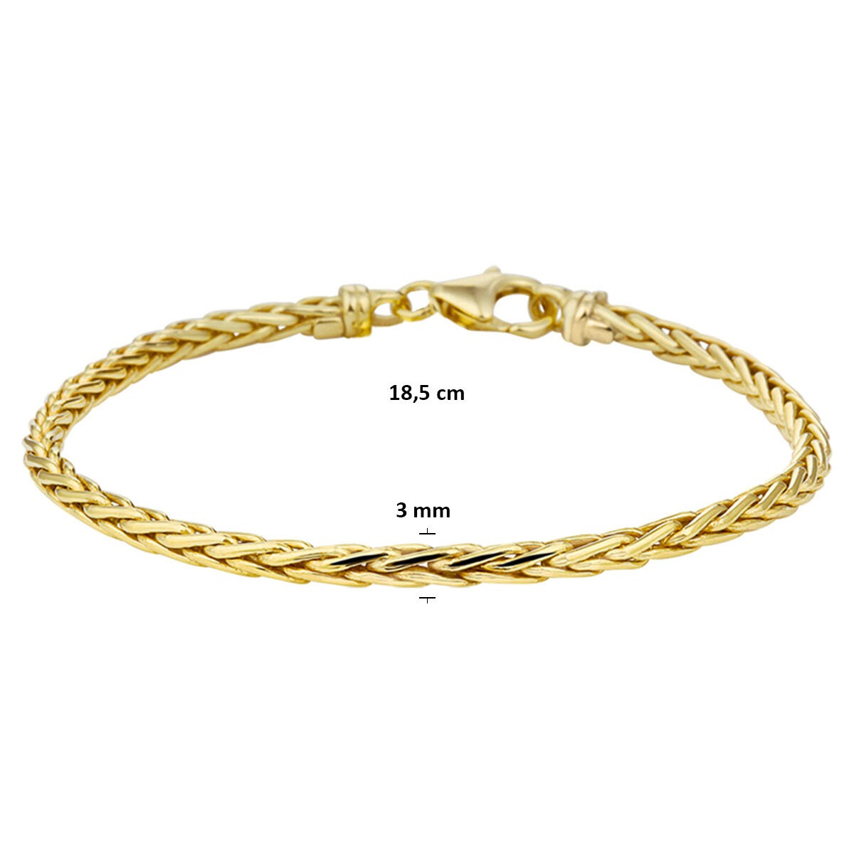 9k Geelgouden vossestaart armband met zilveren kern
