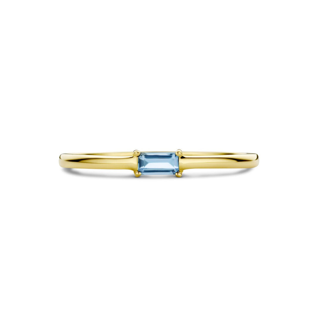 ring with birthstone aquamarine March 14K yellow gold
