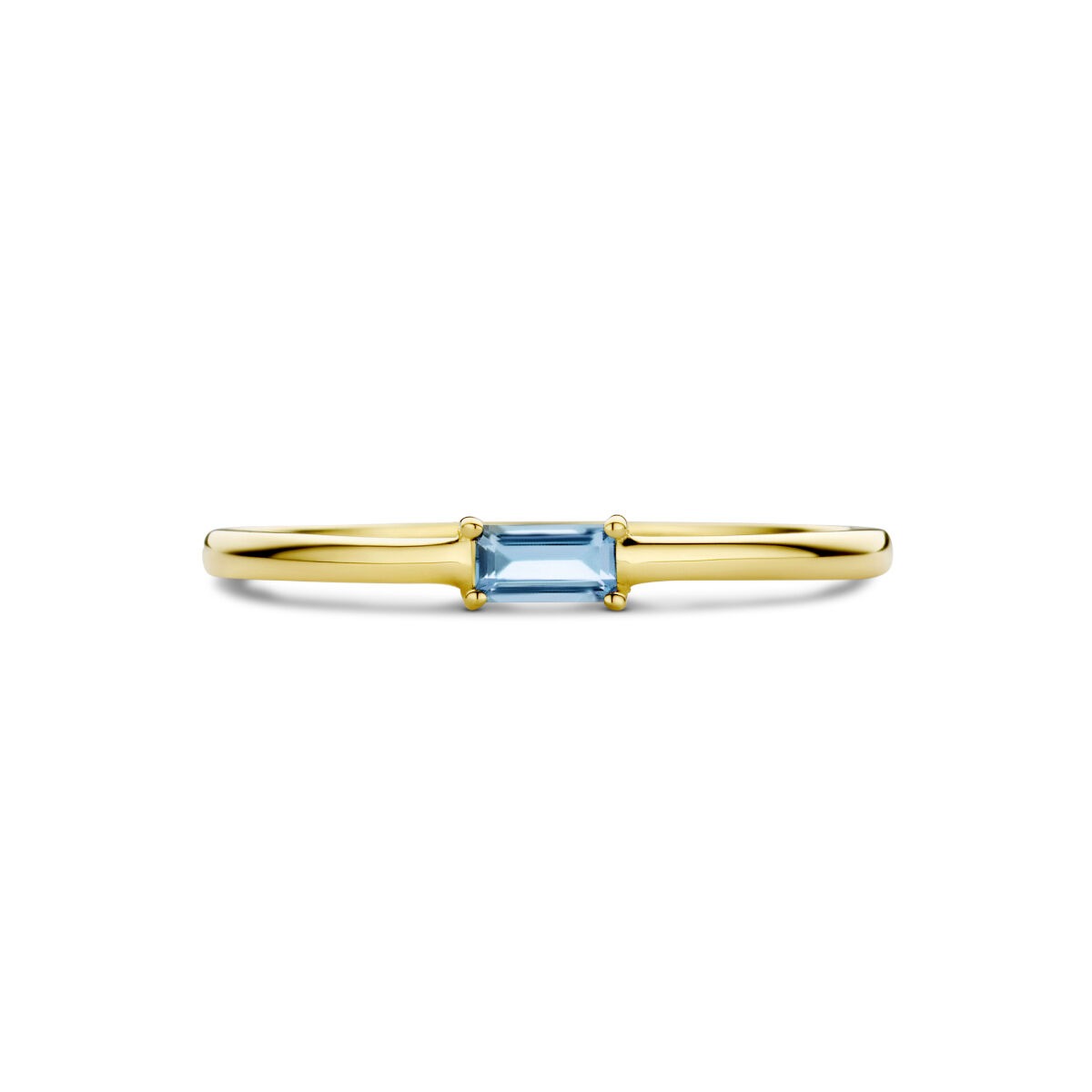 14k geelgouden ring met baguette geslepen aquamarijn