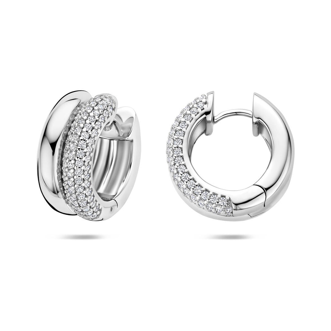 Zilveren oorringen dames met zirkonia – gerhodineerd klapoorringen 17.5 mm