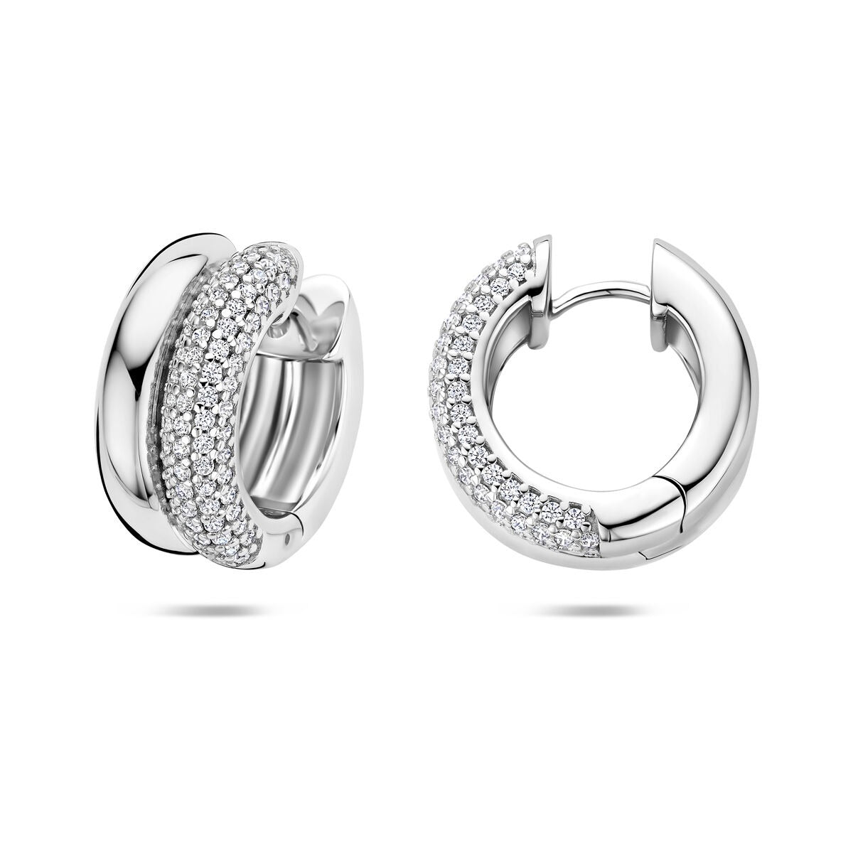 Zilveren oorringen dames met zirkonia – gerhodineerd klapoorringen 17.5 mm