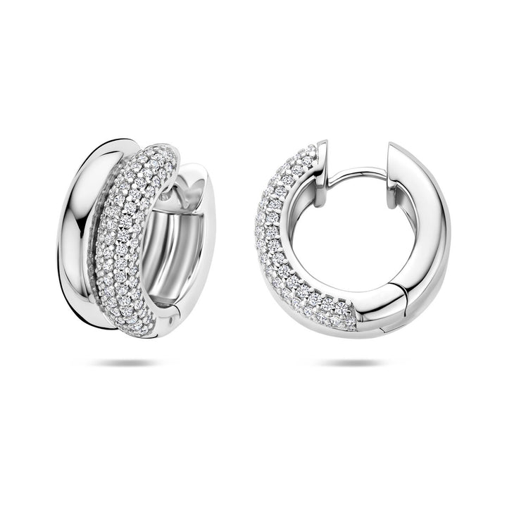 Zilveren oorringen dames met zirkonia – gerhodineerd klapoorringen 17.5 mm