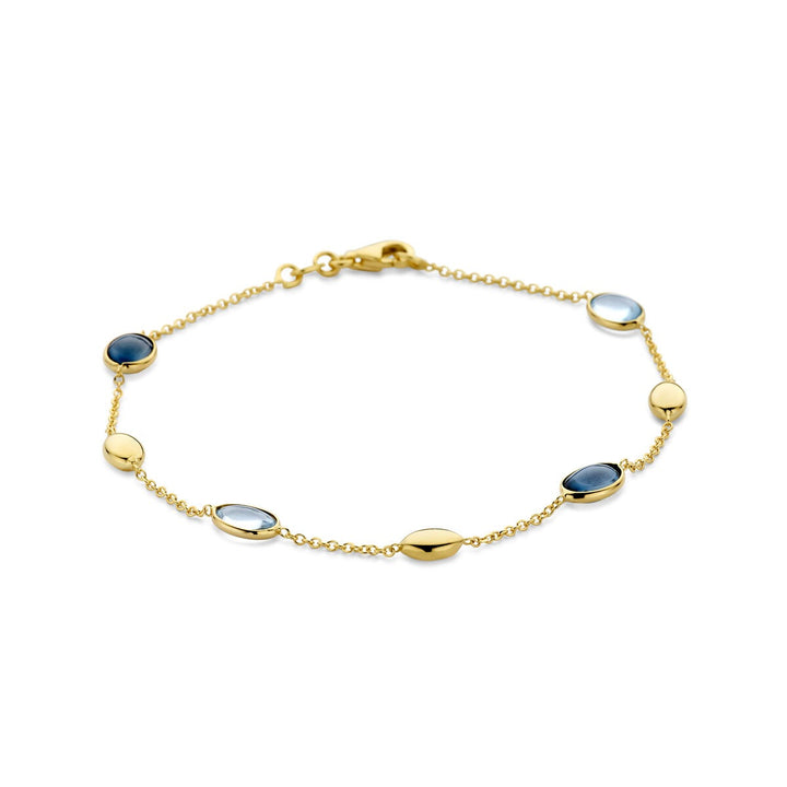 14k Geelgouden armband met sky blue en London blue topaas