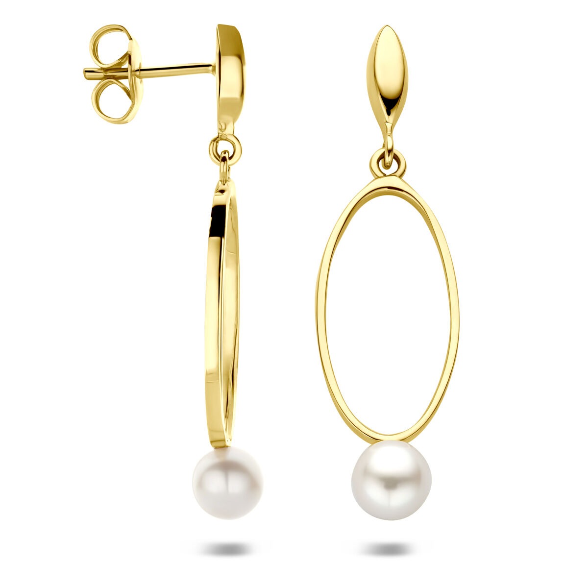 14k geelgouden oorhangers met parel 37 mm