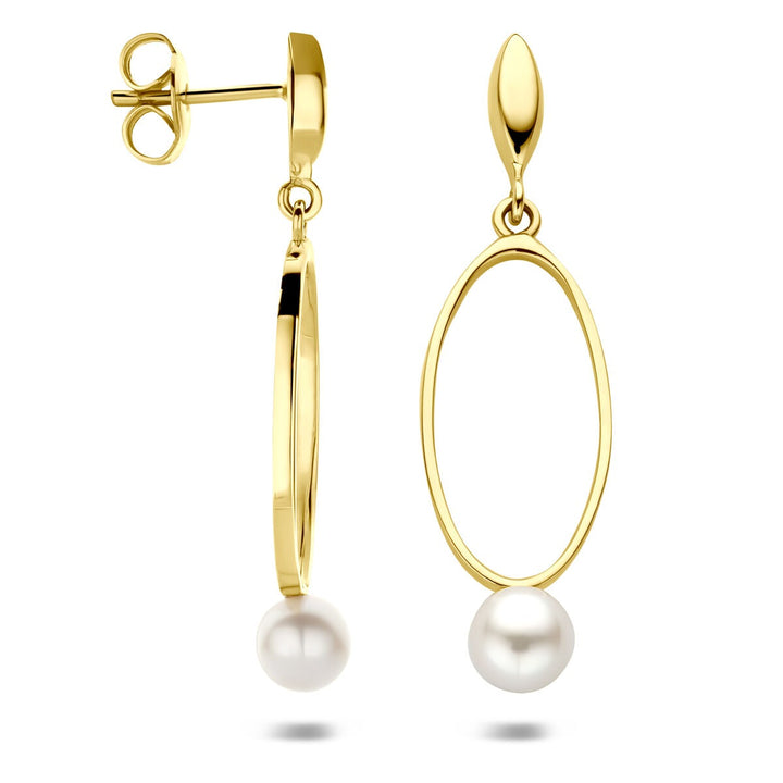 14k geelgouden oorhangers met parel 37 mm