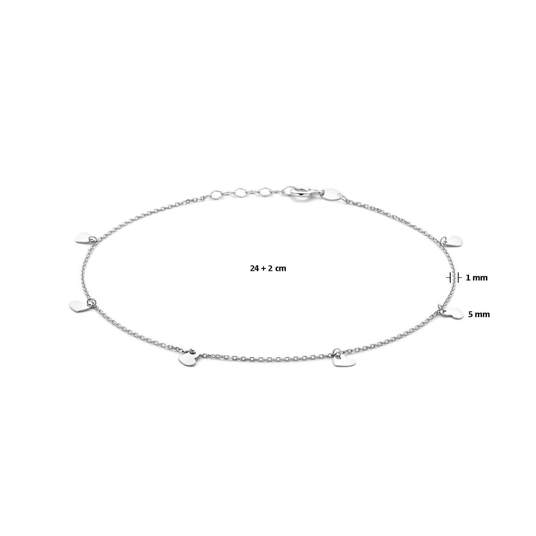925 Gerhodineerd Zilveren Enkelbandje met Hartjes