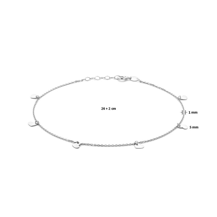 925 Gerhodineerd Zilveren Enkelbandje met Hartjes