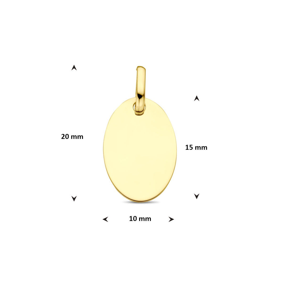 Gouden graveerhanger dames – 9k geelgoud, ovaal 20 mm