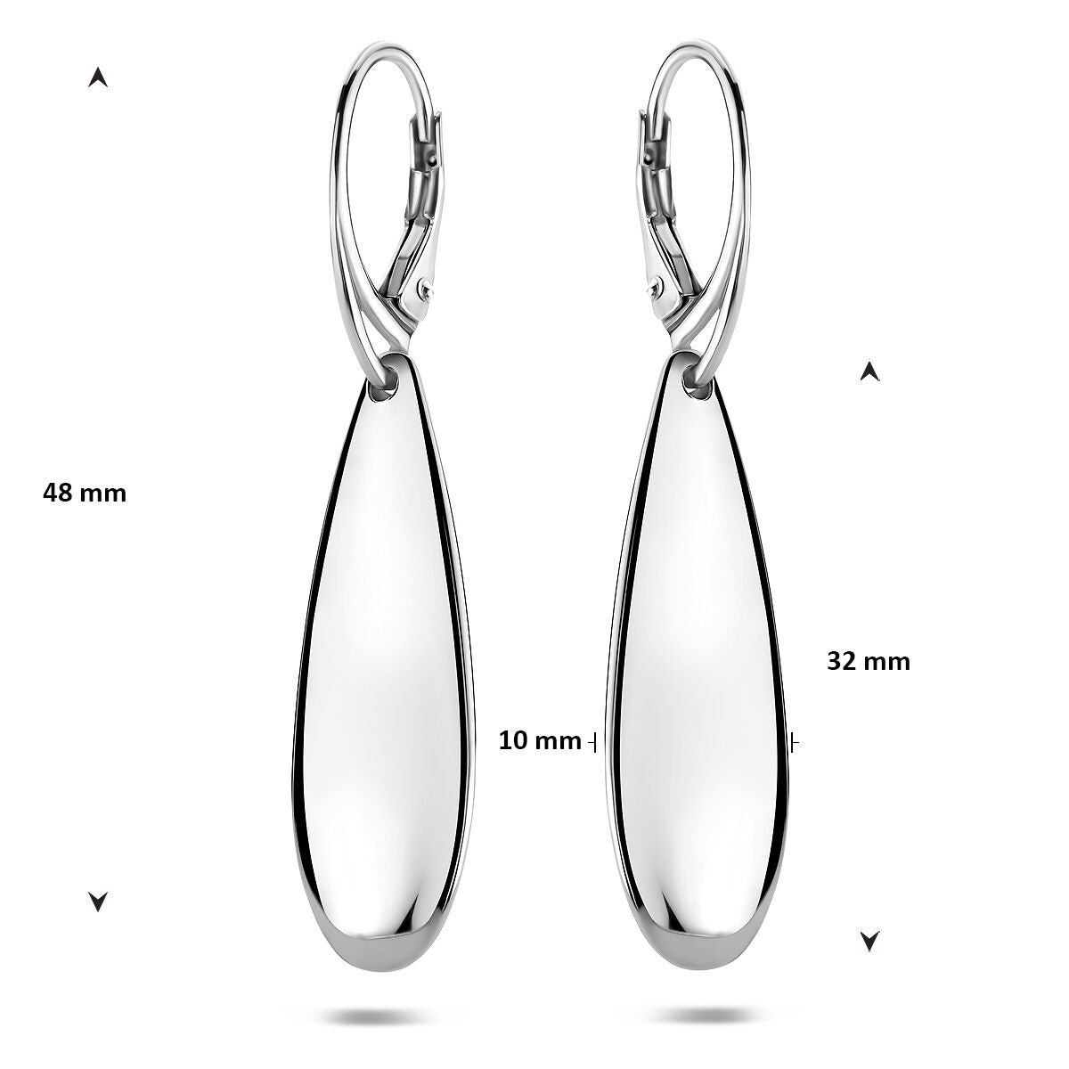 Zilveren oorhangers dames – druppelvormig design 48 mm