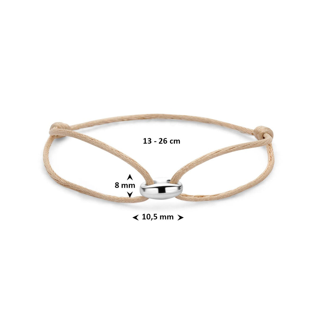Beige satijnen armband met zilveren koffieboon