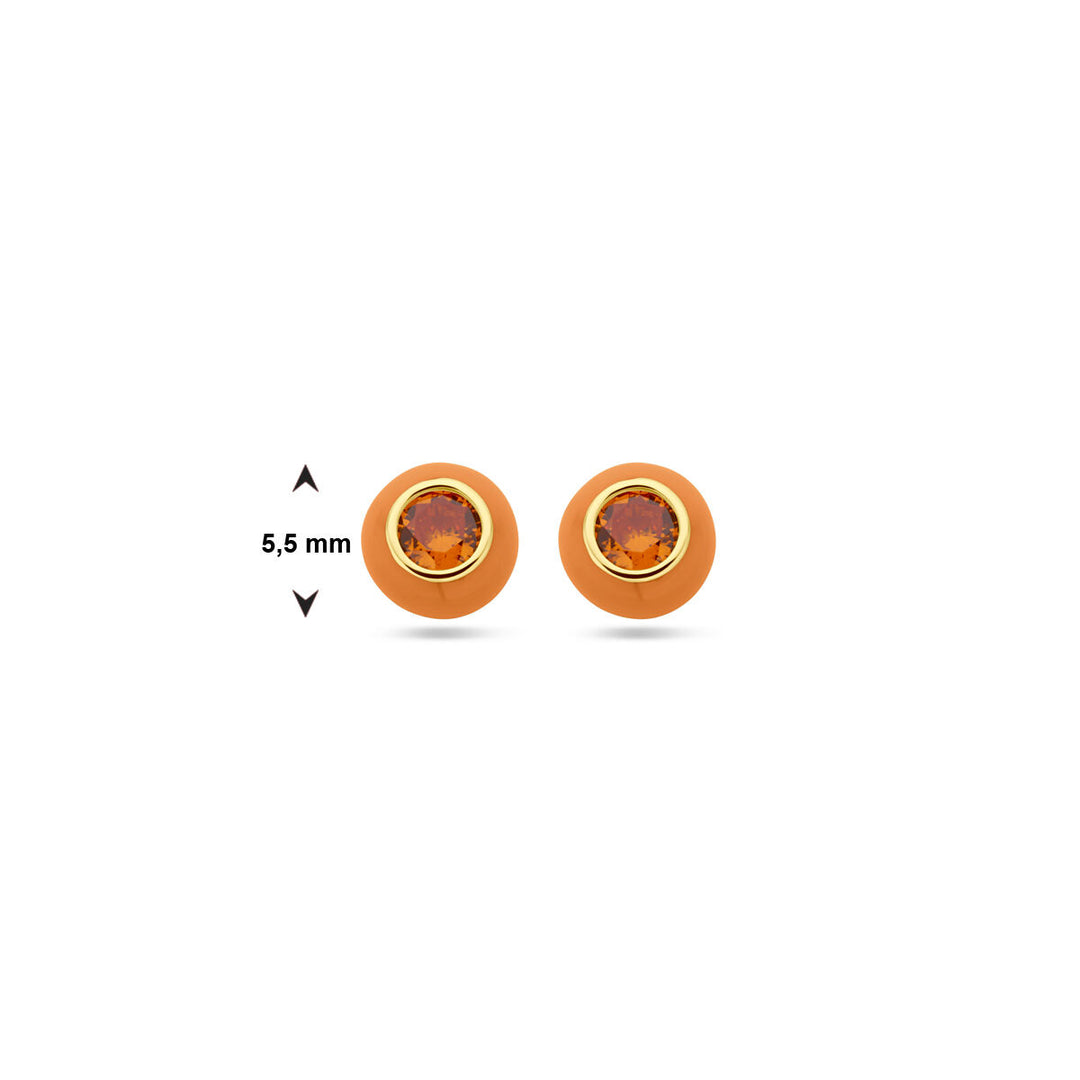 ear studs orange enamel and zirconia 1 micron silver gold plated (yellow)