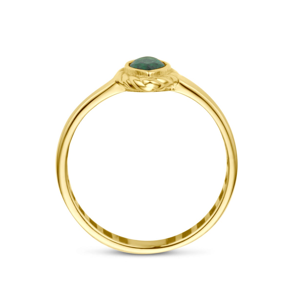 9k geelgouden ring met groene zirkonia