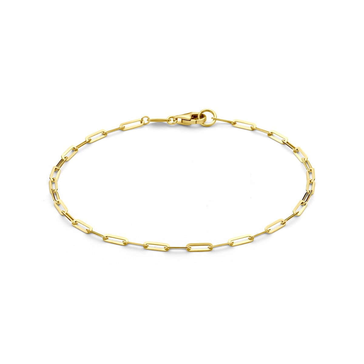 Gouden dames armband van 14k met anker schakels en een karabijnsluiting.