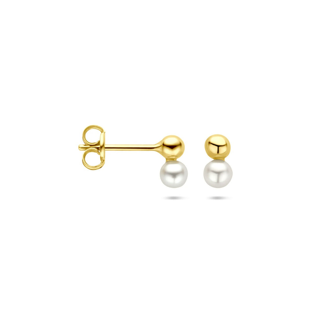 14k gouden oorknoppen met parel en bol – 6,5 mm