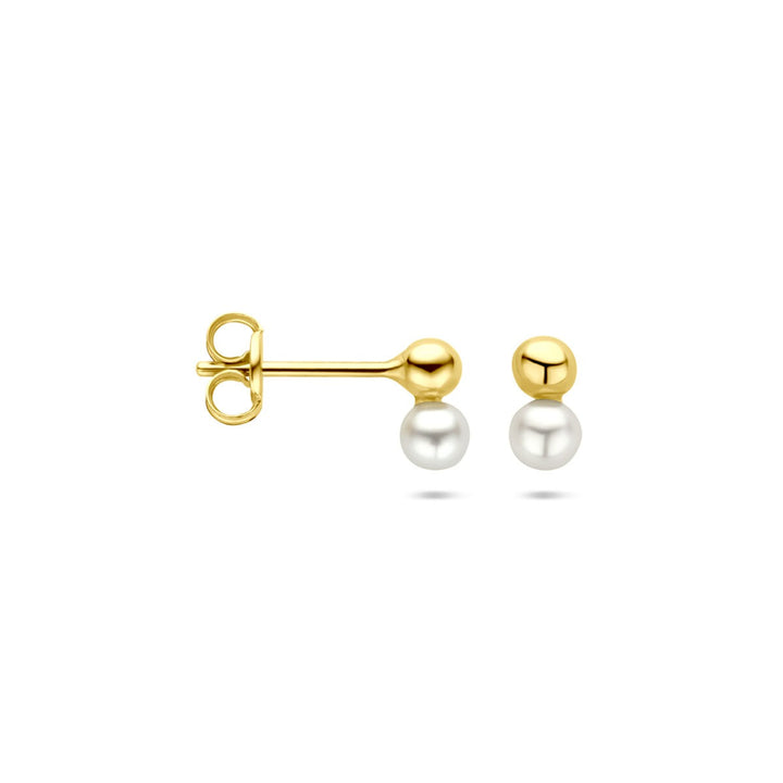 14k gouden oorknoppen met parel en bol – 6,5 mm