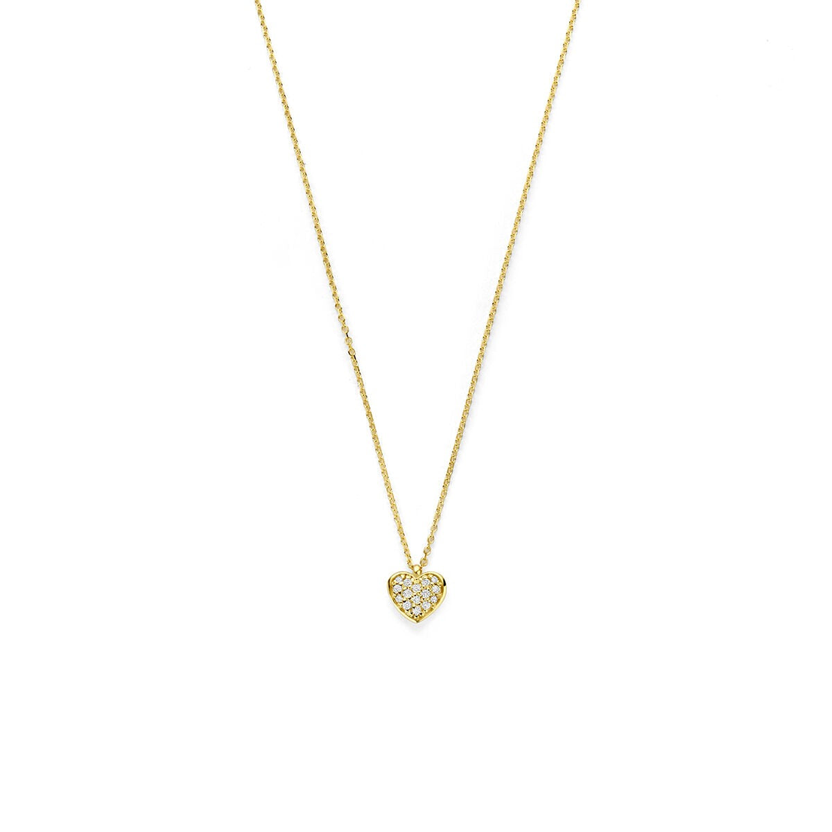 Geelgouden ketting met een hartvormige hanger bezet met kleine diamanten.
