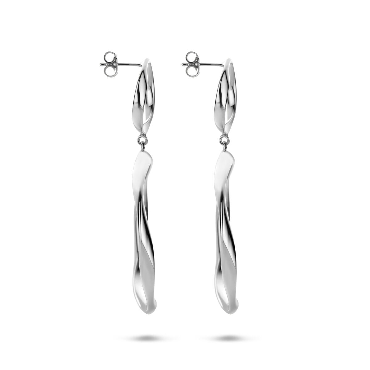Zilveren oorhangers gerhodineerd – elegante lengte en verfijnde glans 66 mm