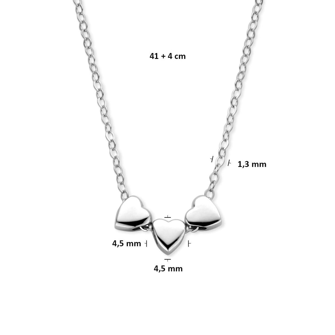 Gerhodineerd 925 zilveren collier met 3 hartjes