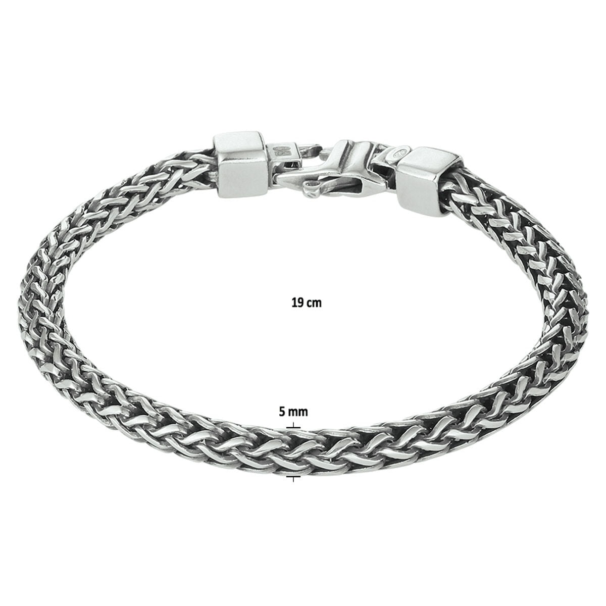 Geoxideerde zilveren heren armband vossestaart 5 mm