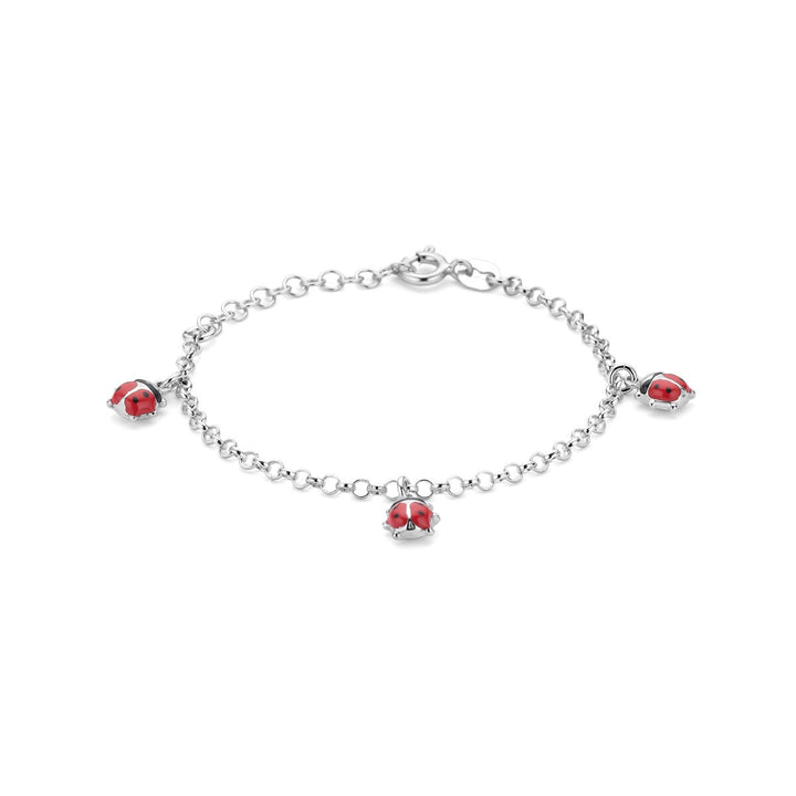 Zilveren kinderarmband met lieveheersbeestjes – gerhodineerd