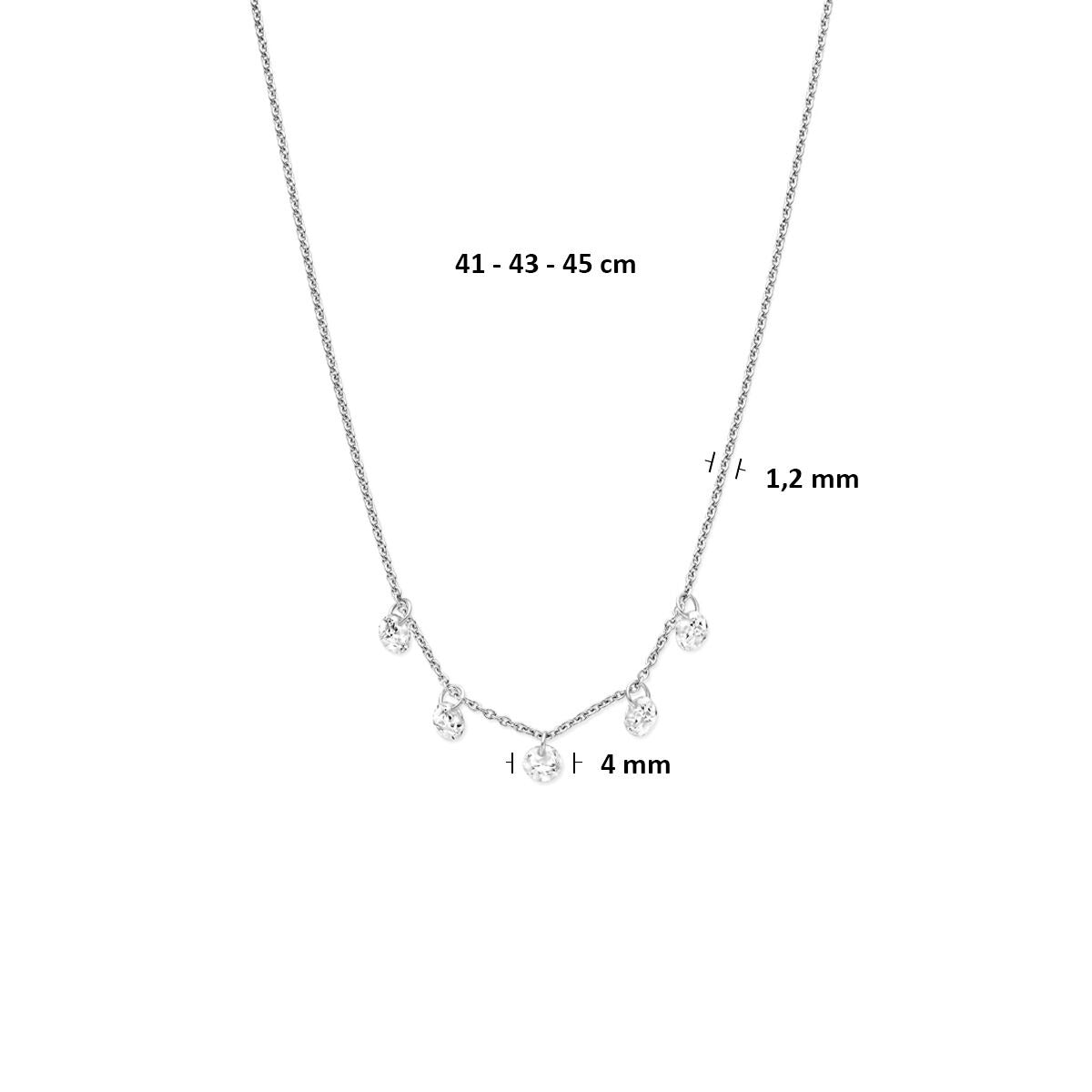 Zilveren ketting met zirkonia hanger 41 - 43 - 45 cm