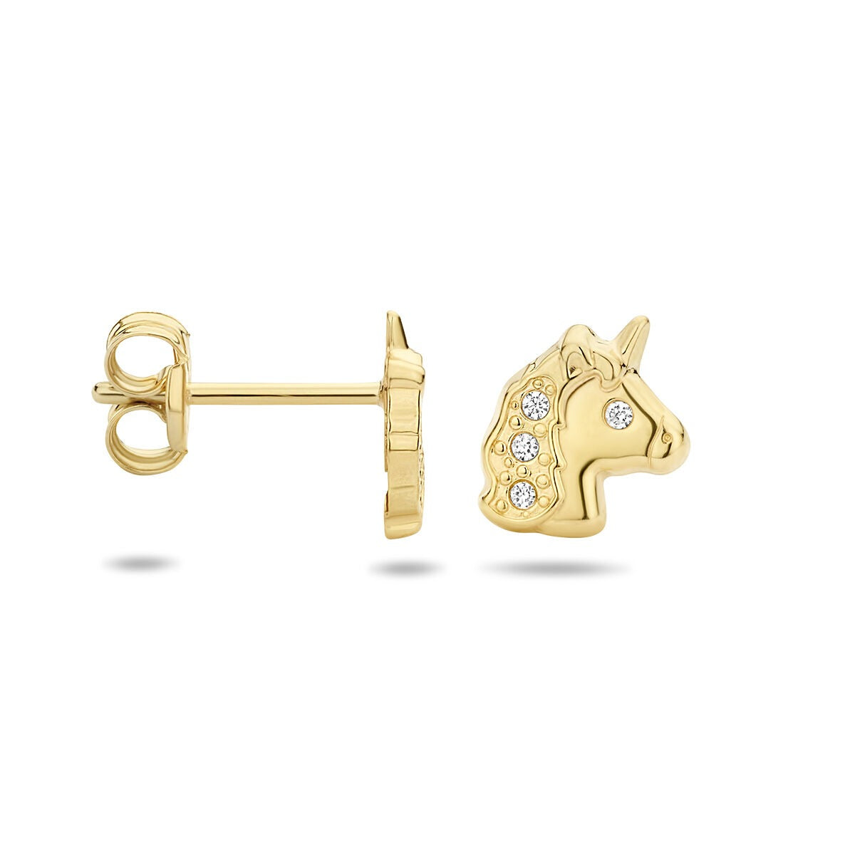 ear studs unicorn zirconia 14K yellow gold