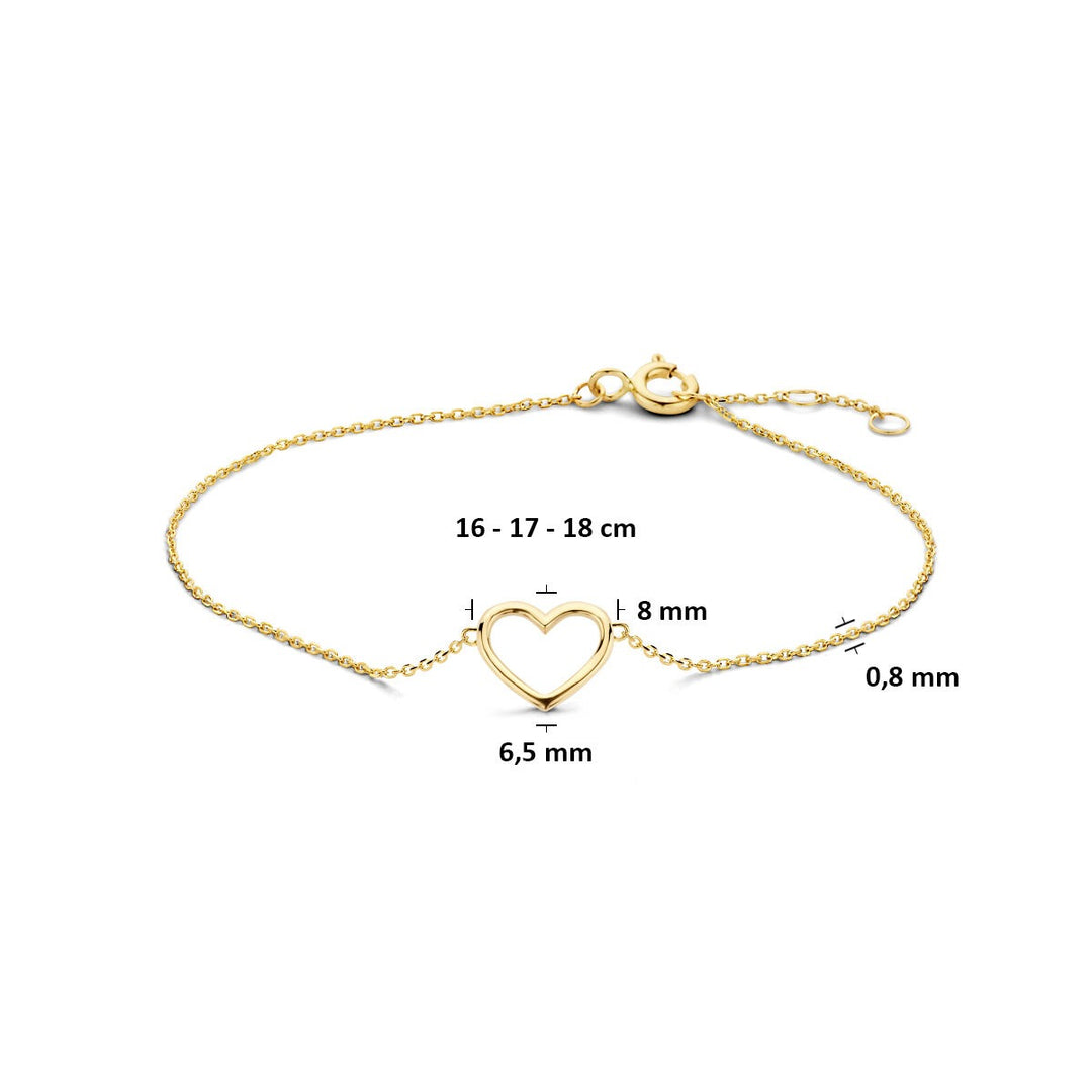 9k Geelgoudkleurige armband met hartje – 16-18 cm