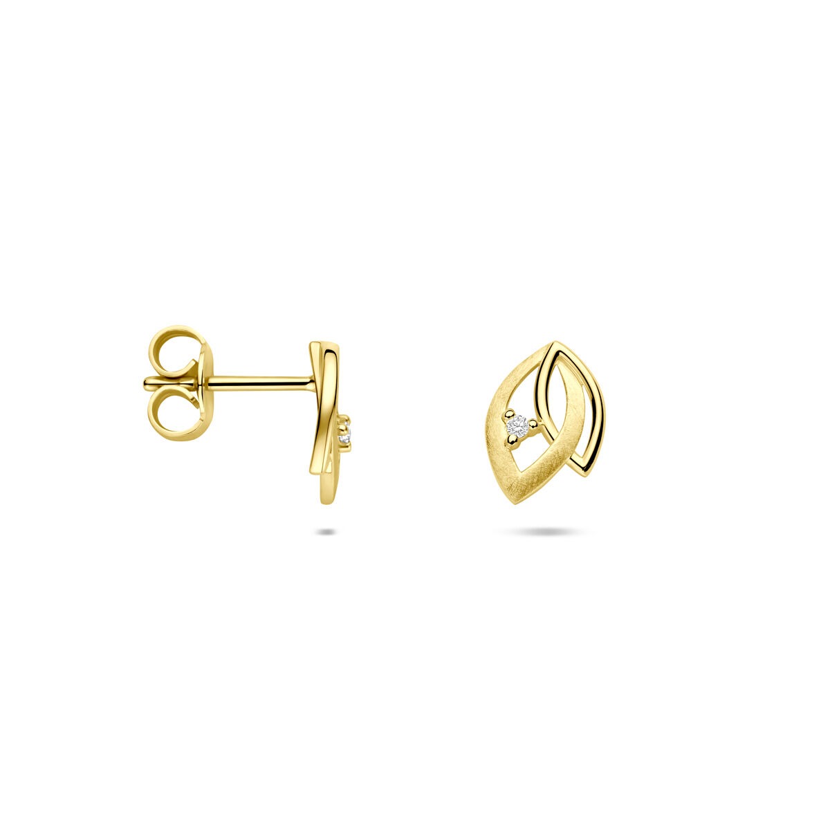 Gouden oorknopjes met diamant 14k 0.02ct (2x 0.01ct) h si 9,5 mm