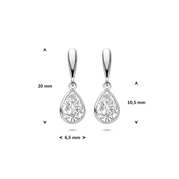Zilveren oorhangers druppelvorm met zirkonia 20 mm