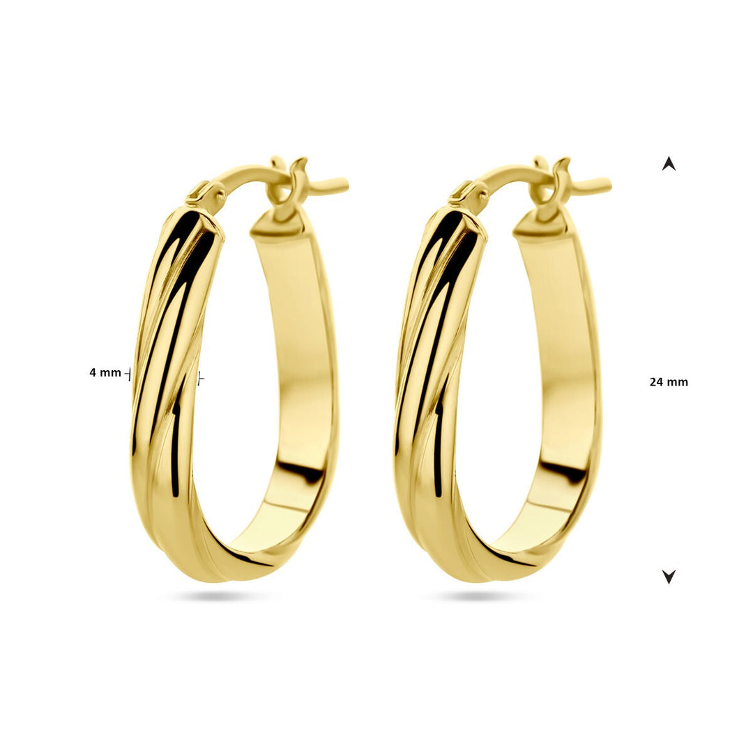 Vergulde zilveren oorringen dames – geelgoud op 925 zilver, gedraaid design 24 mm