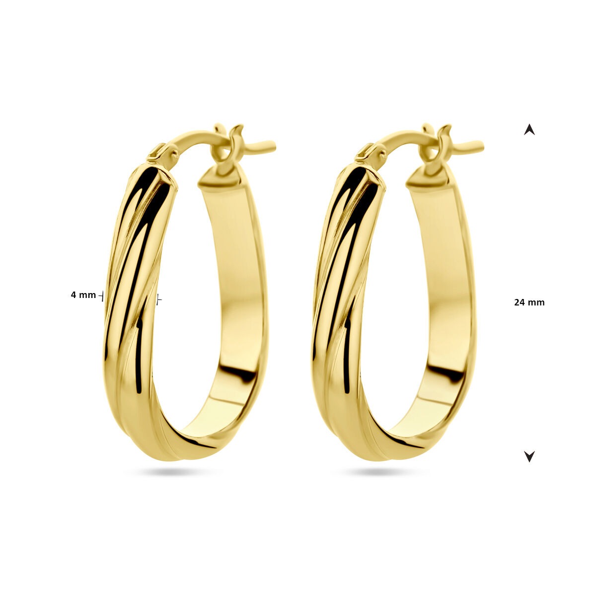 Vergulde zilveren oorringen dames – geelgoud op 925 zilver, gedraaid design 24 mm