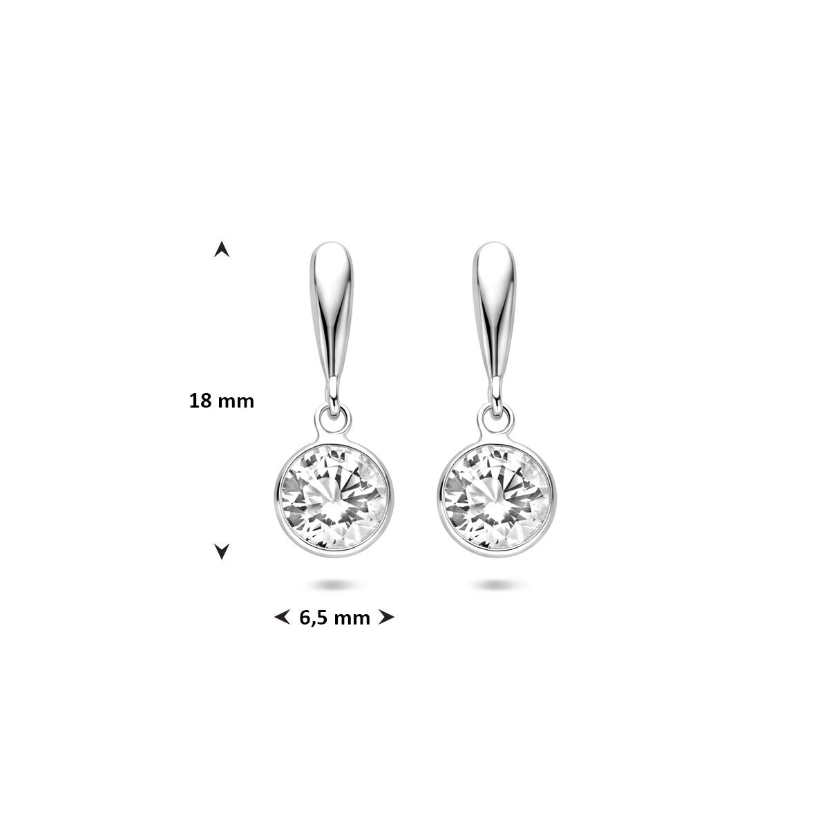 Zilveren oorhangers rond met zirkonia 18 mm