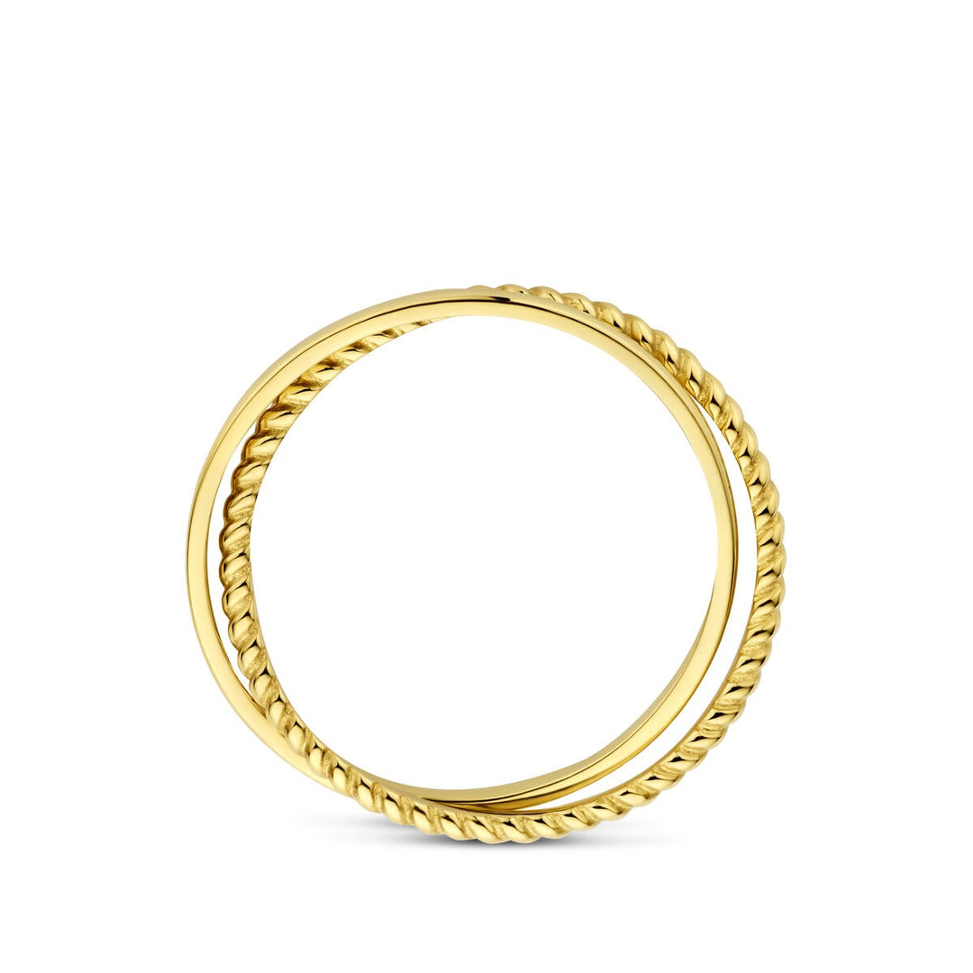 14k Geelgouden ring – dubbele band met verfijnde symmetrie