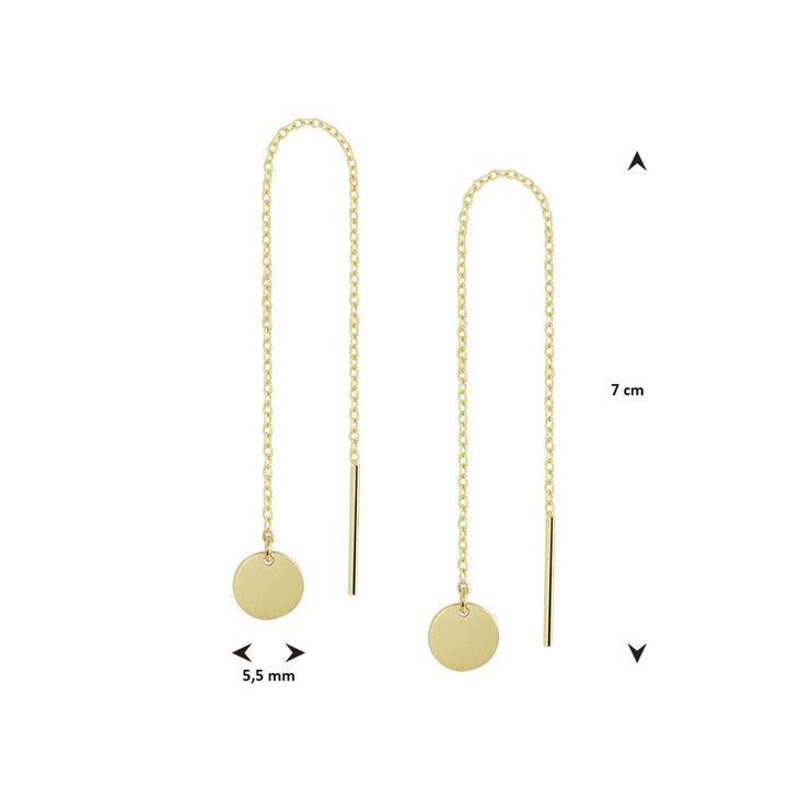 pull-through earrings, rounds, 14K yellow gold
