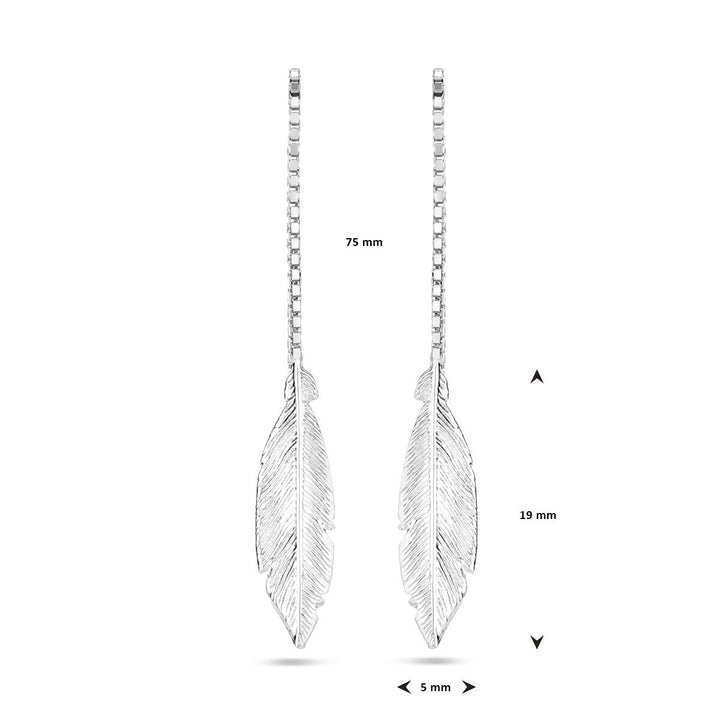 Zilveren doortrekoorbellen met veer – gerhodineerd