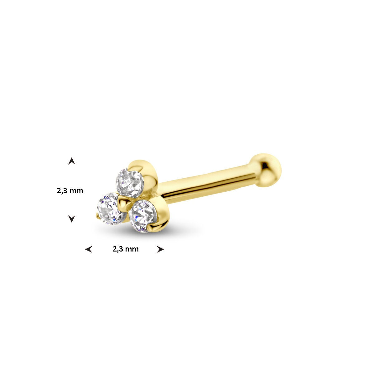 14k Geelgouden neusknopje met zirkonia in entourage zetting