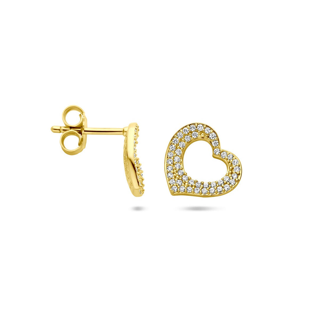 Verguld zilveren hart oorknoppen met zirkonia