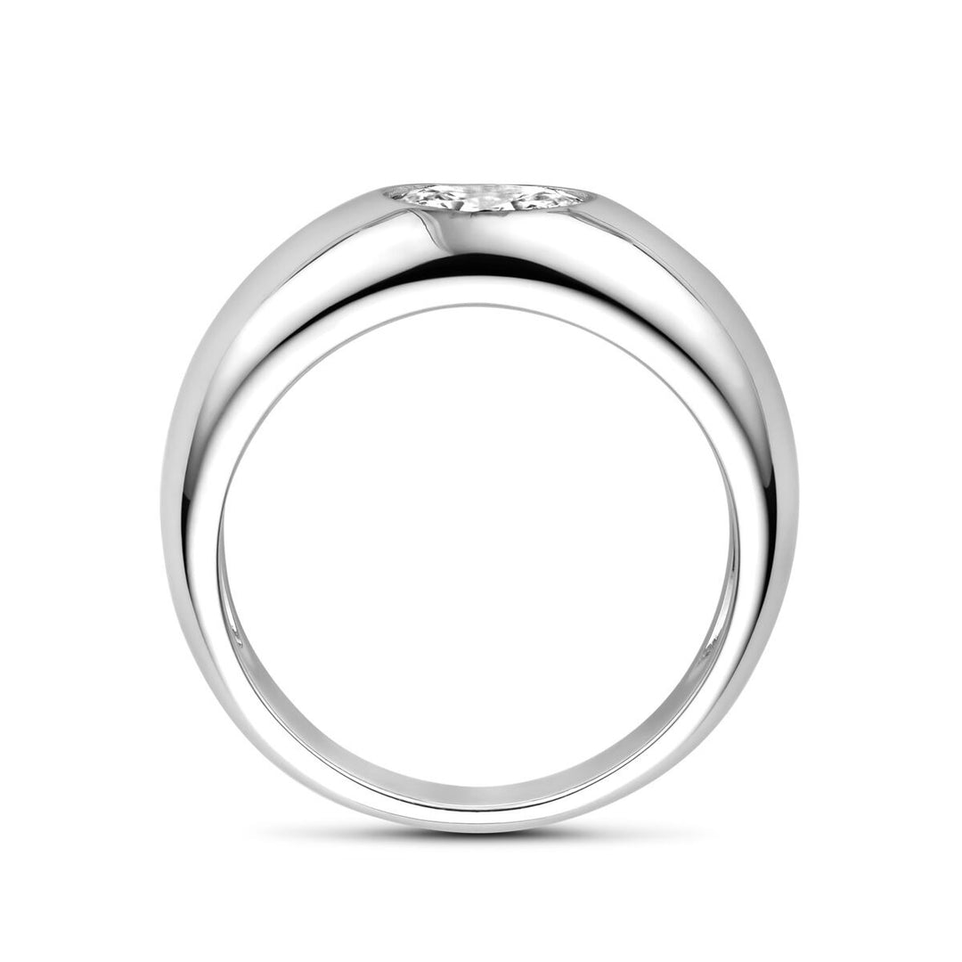 Zilveren ring met ovale zirkonia – gerhodineerd 925 zilver, 7,5 mm breed