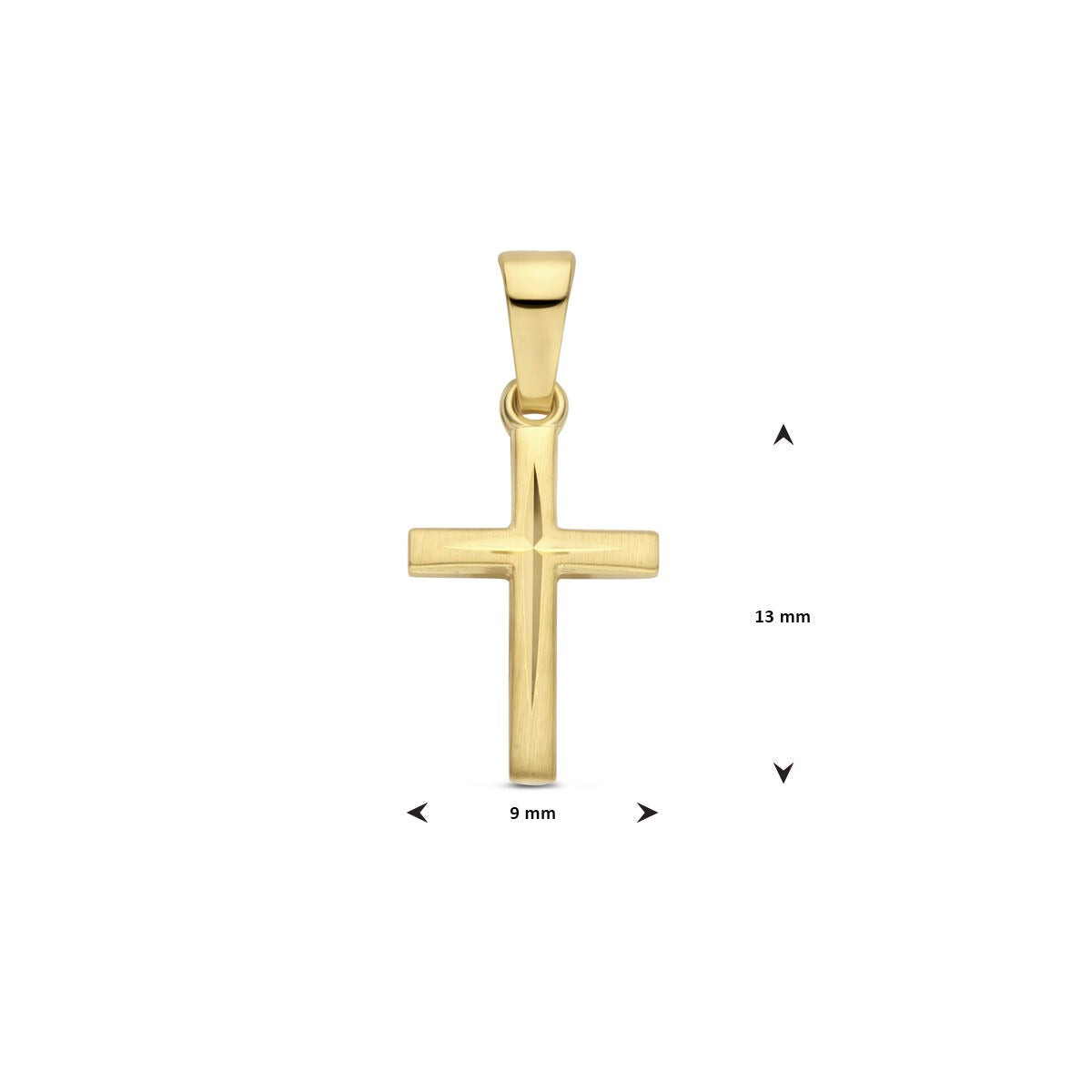 14k geelgouden kruis hanger – mat en gediamanteerd afgewerkt