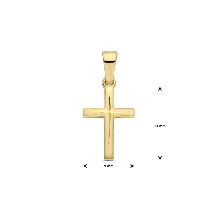 14k geelgouden kruis hanger – mat en gediamanteerd afgewerkt