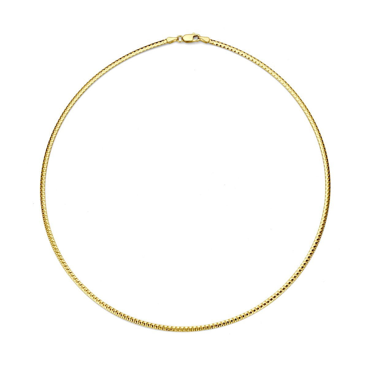 14k geelgouden omega collier met platte schakels van 2,5 mm, 45 cm lang.