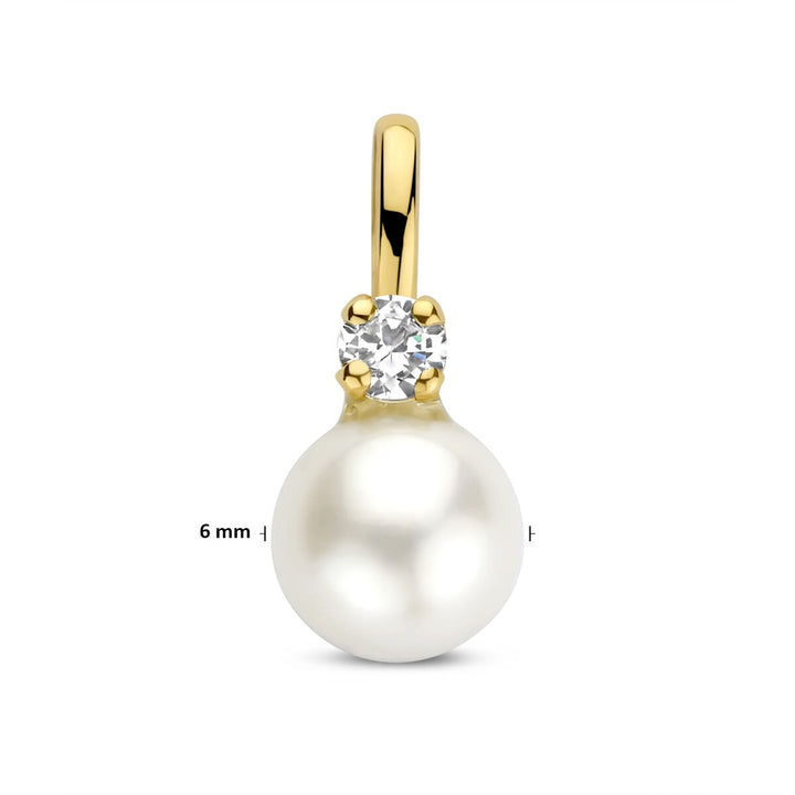 Geelgouden hanger met parel en zirkonia – 14k