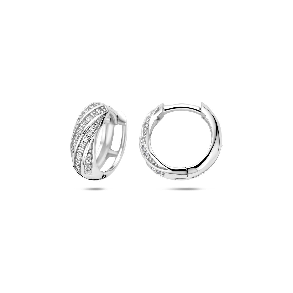 Gerhodineerd 925 zilveren klapoorringen met zirkonia 12 x 4.5 mm