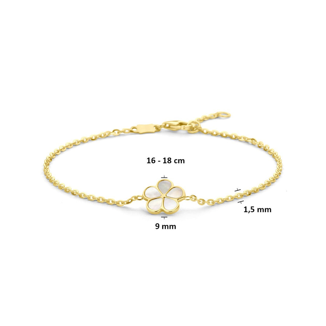 Gouden dames armband 14k met parelmoer bloem
