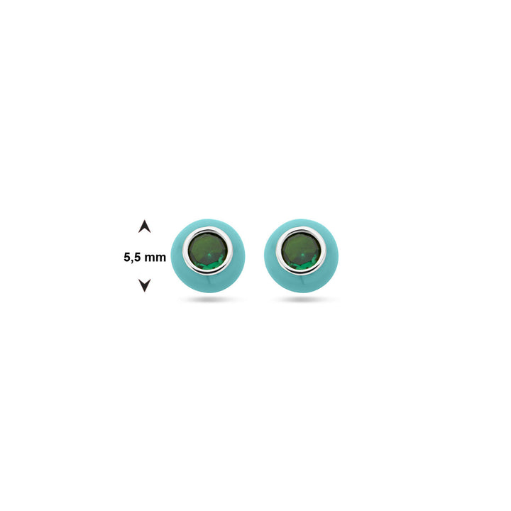 ear studs turquoise enamel and green zirconia silver rhodium plated