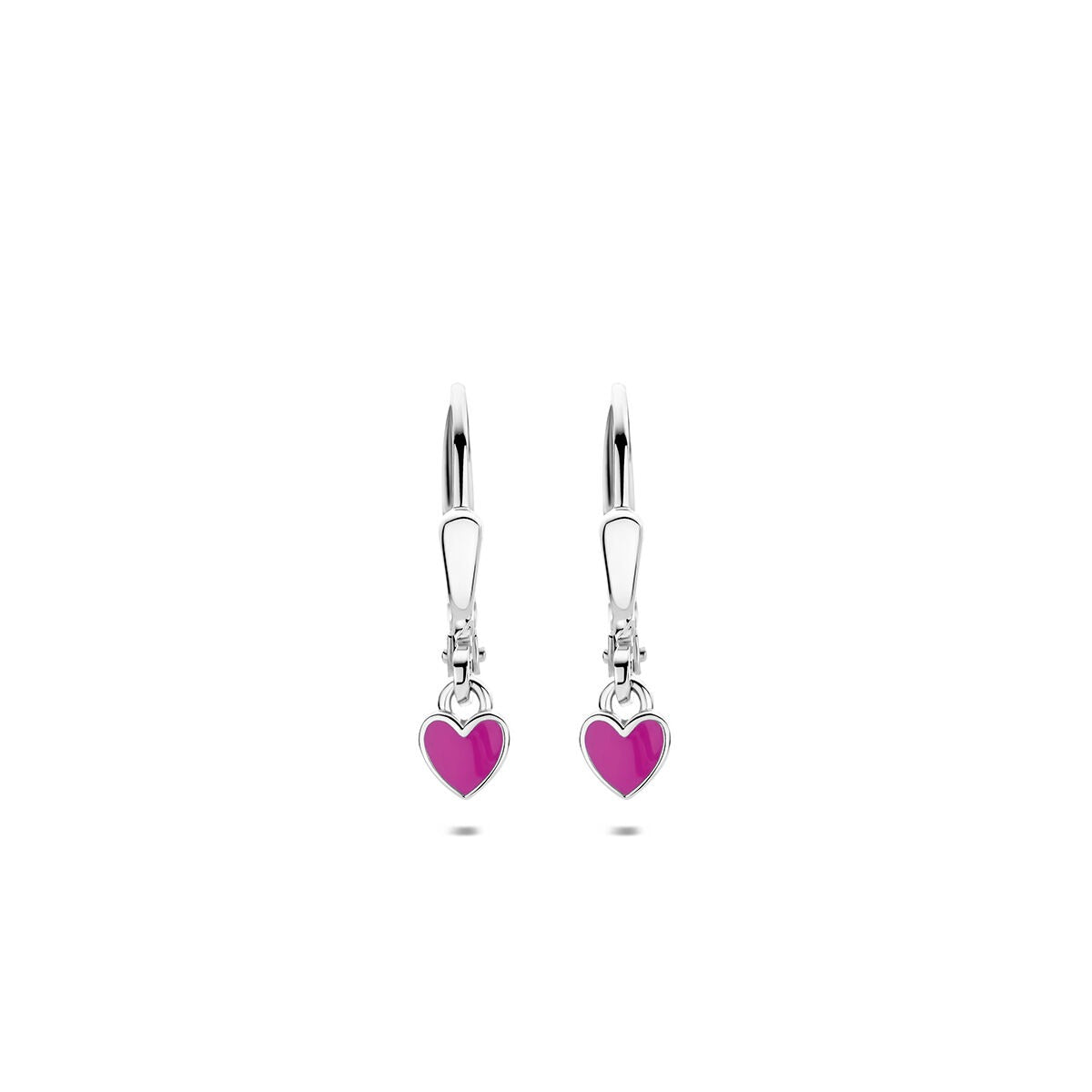Gerhodineerd 925 zilveren hart oorhangers met roze emaille
