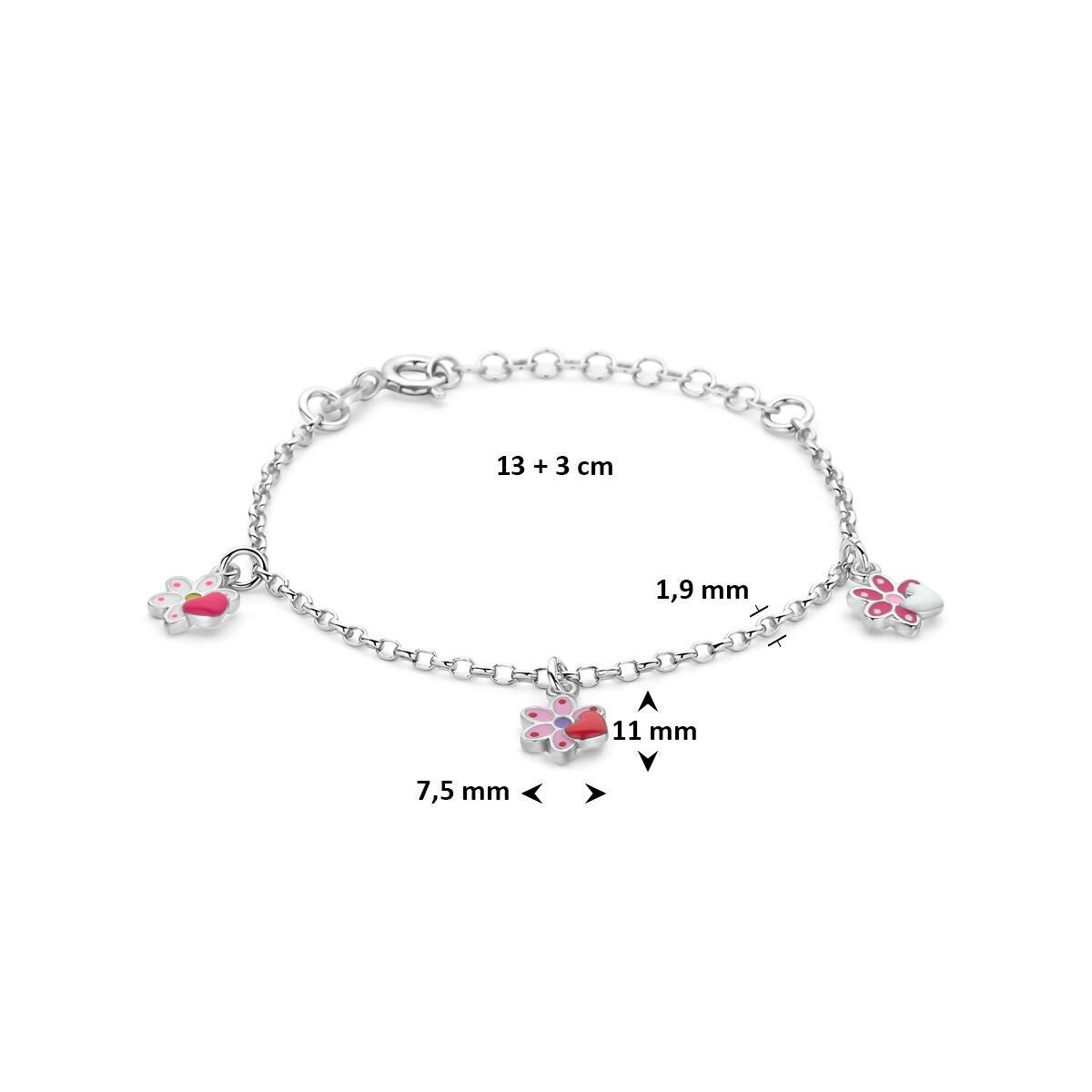 Gerhodineerd 925 Zilveren Bloemen Armband met Emaille