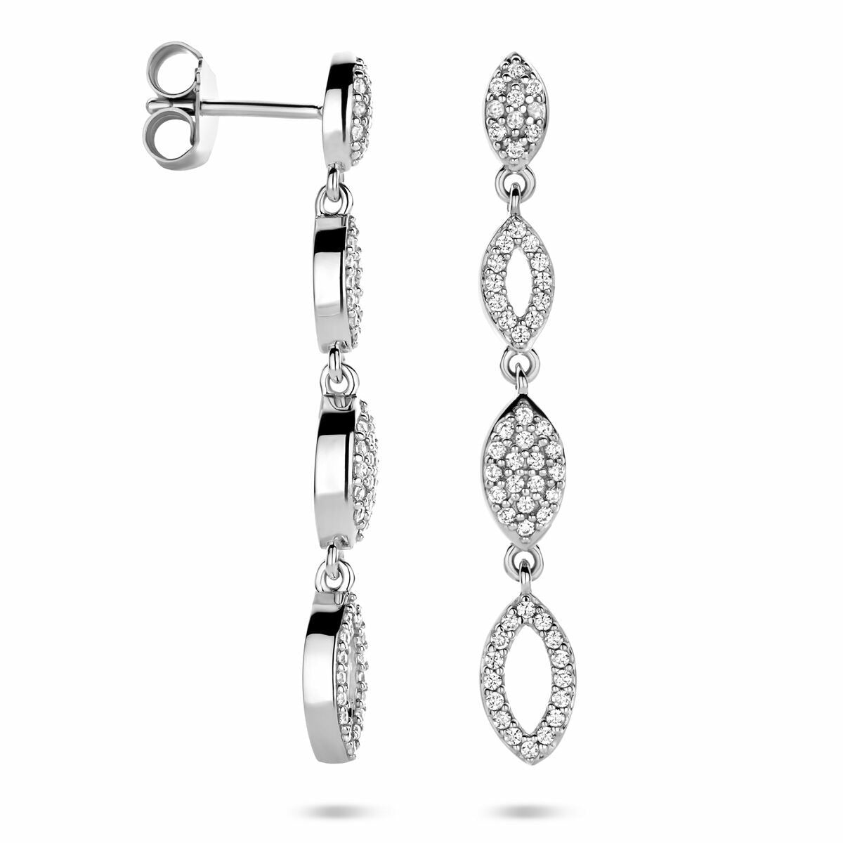 Zilveren oorhangers met zirkonia – gerhodineerd 925 zilver, 39 mm
