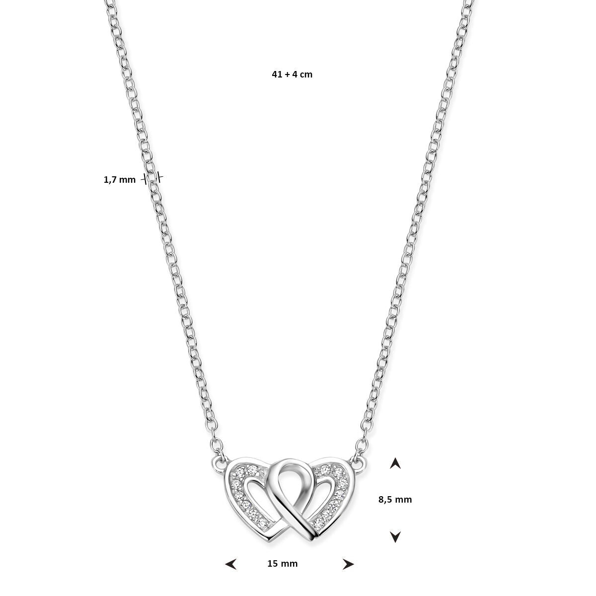 necklace hearts zirconia 41 + 4 cm silver rhodium plated